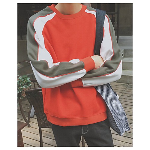 Men's Casual/Daily Simple Hoodie Jacket,Color Block Round Neck Micro-elastic Cotton Long Sleeve Winter  